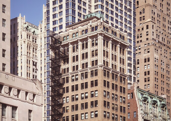 Fototapeta na wymiar Manhattan diverse architecture, color toning applied, New York City, USA.