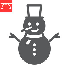 Snowman glyph icon, holiday and christmas, snowman vector icon, vector graphics, editable stroke solid sign, eps 10.