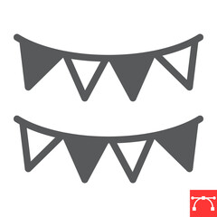 Paper garlands glyph icon, holiday and bunting flags, garland vector icon, vector graphics, editable stroke solid sign, eps 10.