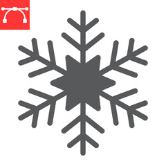 Snowflake glyph icon, winter and ice, snowflake vector icon, vector graphics, editable stroke solid sign, eps 10.