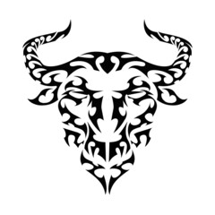 Tribal style tattoo bison head vector isolated illustration. Bull face tribal emblem or print tee design