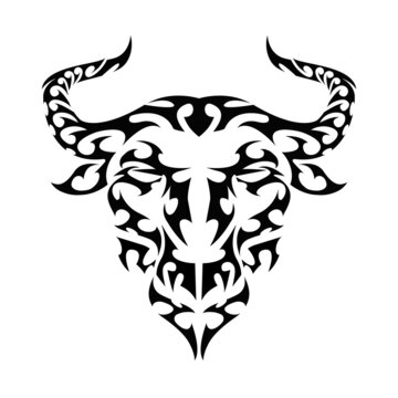 Tribal style tattoo bison head vector isolated illustration. Bull face tribal emblem or print tee design