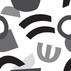 Trendy seamless pattern with graphic abstract geometric shapes. Avant-garde puzzle style. Geometric wallpaper for business brochure,  cover design.