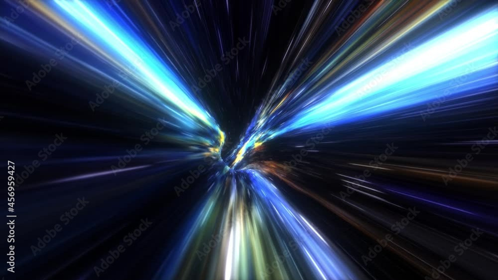 Poster abstract hyperspace warp futuristic blue mesh tunnel through time and space animation. 4k 3d loop sc