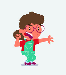  Very angry cartoon character of little girl on jeans pointing at something