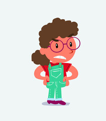 Angry cartoon character of little girl on jeans