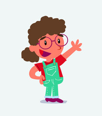  cartoon character of little girl on jeans explaining something while pointing