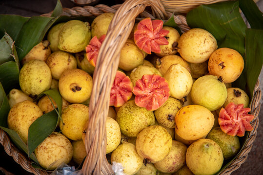 Guayabas en canasta, para venta en las calles de Malinalco Estado de M&eacute;xico