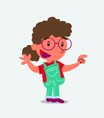  cartoon character of little girl on jeans smiling while pointing