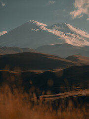 view of mount elbrus in sunset light