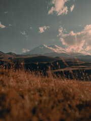 view of mount elbrus in sunset light