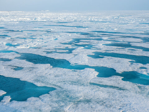 Fast ice with open leads off the east coast of Greenland