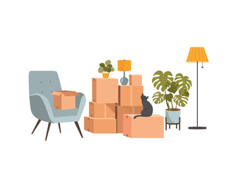 Moving boxes and furniture. Vector  illustration