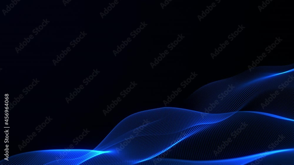 Poster abstract seamless loop of futuristic mesh glowing blue dots digital luxurious sparkling wave particl