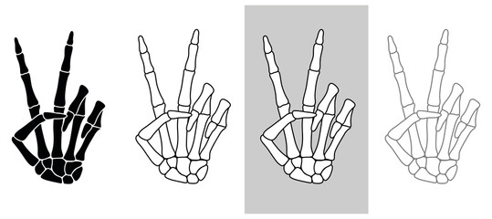 Skeleton Hand Giving Peace Sign Clipart Set - obrazy, fototapety, plakaty