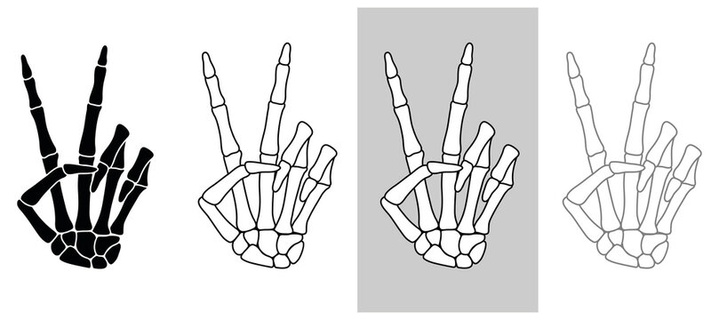 Skeleton Hand Giving Peace Sign Clipart Set