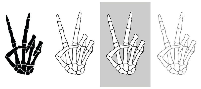 Skeleton Hand Giving Peace Sign Clipart Set