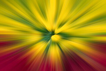 Mixed motion blur with yellow green top and center, and red colour at the bottom