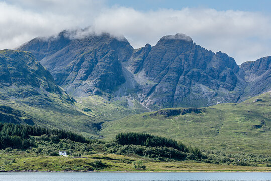 Looking across Loch Slapin to the soaring peaks of Bla Bheinn, Isle of Skye