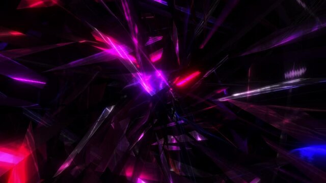 loop Abstract glow pink purple  red chaos Triangle Moving in mesh tunnel animation. Seamless loop Futuristic Tunnel 3d Animation Art Concept for music videos, night clubs, LED screens, projection show