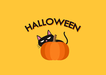 Halloween poster design. Happy Halloween day wallpaper. Black cat cartoon.