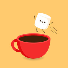 Marshmallow vector. marshmallow character. wallpaper. coffee cup. marshmallow in coffee cup.