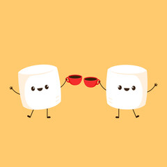 Marshmallow vector. marshmallow character. wallpaper. coffee cup. marshmallow in coffee cup.