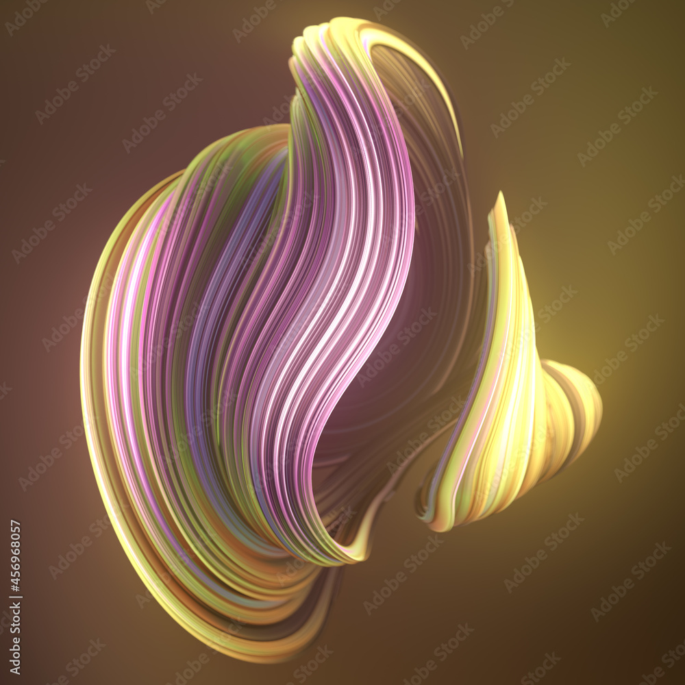 Aufkleber Abstract twisted multicolor shape for banner design. 3d rendering digital illustration