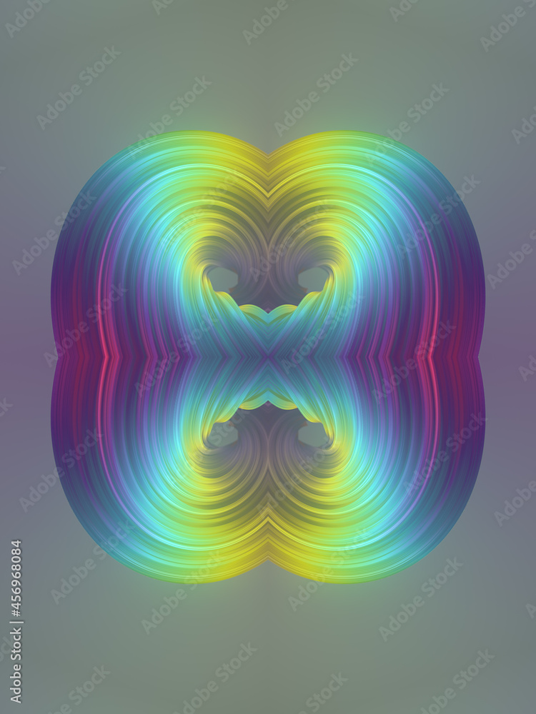 Poster twisted luxury multicolor kaleidoscopic 3d rendering shape. psychedelic background. colorful trendy 