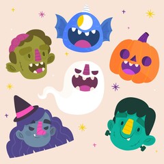 hand drawn halloween characters collection vector design illustration