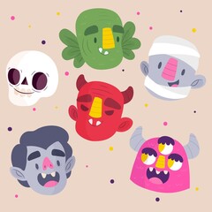 hand drawn halloween characters collection vector design illustration