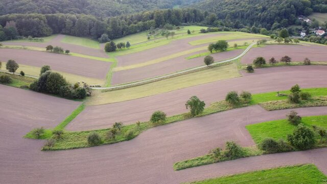 Drohnenvideo, Agrarlandschaft mit Wald