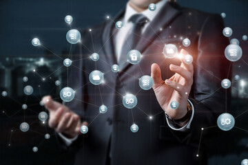 Networking concept connecting with users on virtual screen.