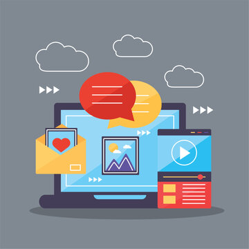 laptop with multimedia icons