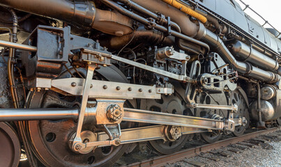 Union Pacific's famed Big Boy No 4014 visited Denver, Colorado. Wheels and rods closeup detail