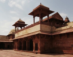 PALACE WITH BATTLEMENT INDU WITH HIGH BROWN STONE WALLS