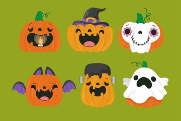 hand drawn halloween pumpkin collection vector design illustration