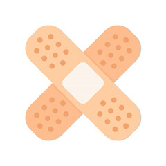 Isolated band aid or sticking plaster vector icon. Crossed adhesive bandage. Flat design illustration against white background.