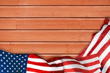 Waving national usa american flag on wooden desk