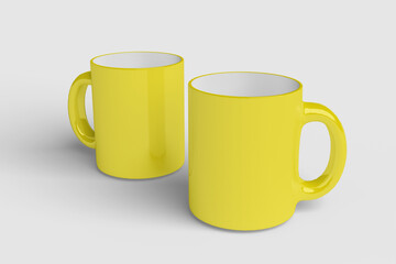 Realistic Yellow Mug Illustration for Branding Mockup. 3D Render.