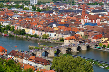 a beautiful cityscape of Wurzburg with Old Main Bridge on a sunny spring day (Germany)	