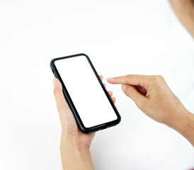 woman using a smart phone, Cropped shot view of woman's hands holding smart phone with blank copy space screen for your text message or information content.