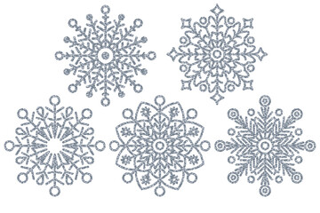 Silver Glitter Snowflakes Set. Christmas clipart