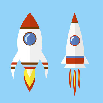 Space rocket launch, two rockets flat design icons, start-up