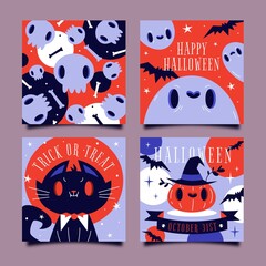 hand drawn halloween card collection with faces vector design illustration