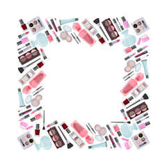 Square frame made of decorative cosmetics. Advertising of a Sale. A design element. Vector.