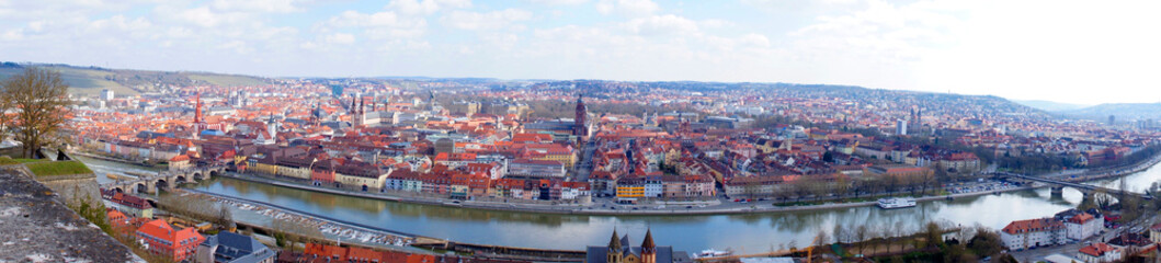 Fototapeta na wymiar a beautiful cityscape of Wurzburg with Old Main Bridge on a sunny spring day 
