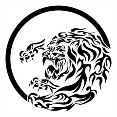 tiger growling in ornament and circle. Vector illustration of tribal animals and cool abstract elements