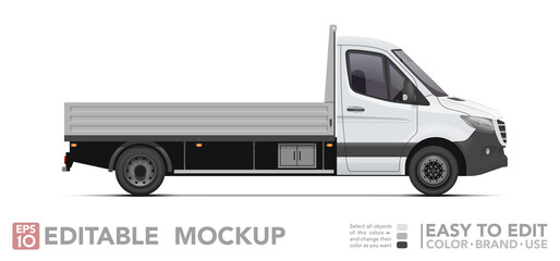 Editable cargo van mockup. Realistick van on white background. Vector illustration. Collection © Paul Kovaloff