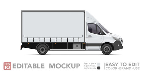 Editable cargo van mockup. Realistick van on white background. Vector illustration. Collection © Paul Kovaloff